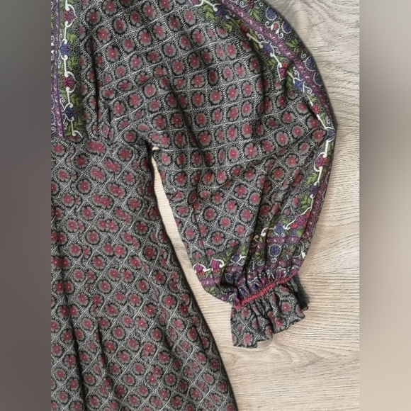 𝅺70s Batwing Vintage Paisley Geometric Impressionist Print Prairie Empire Dress - Picture 5 of 15